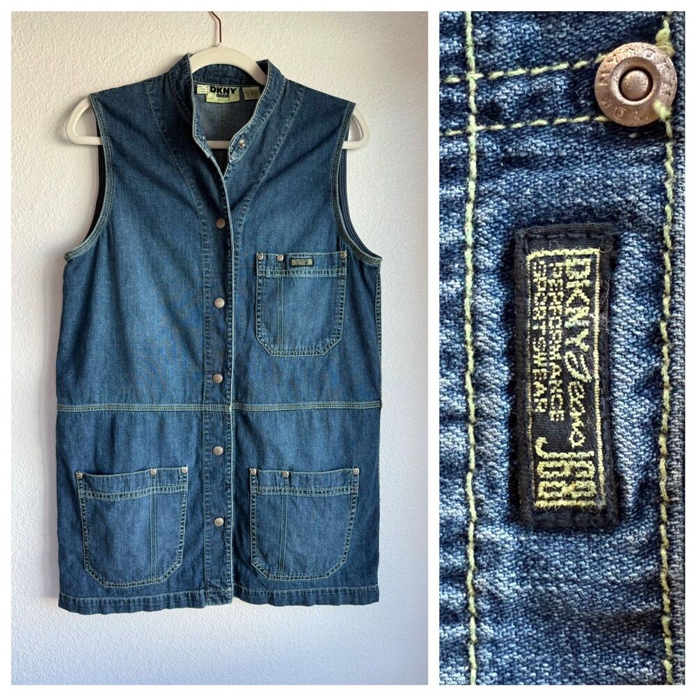 Vintage 1990's DKNY Jeans Women's Sleeveless Denim Mini Shift Dress - Size M
